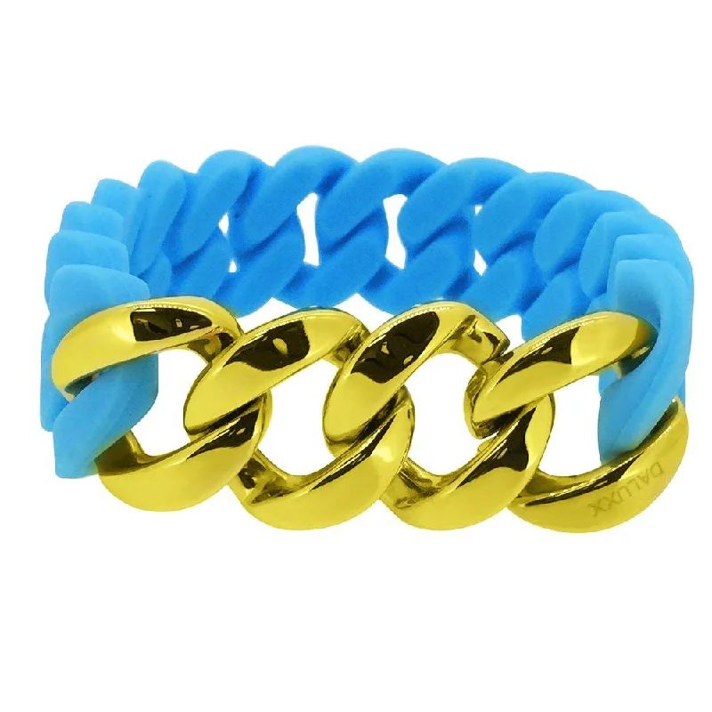 women’s anniversary bangles-Gold Cuban Sky Blue Rubber Bracelet