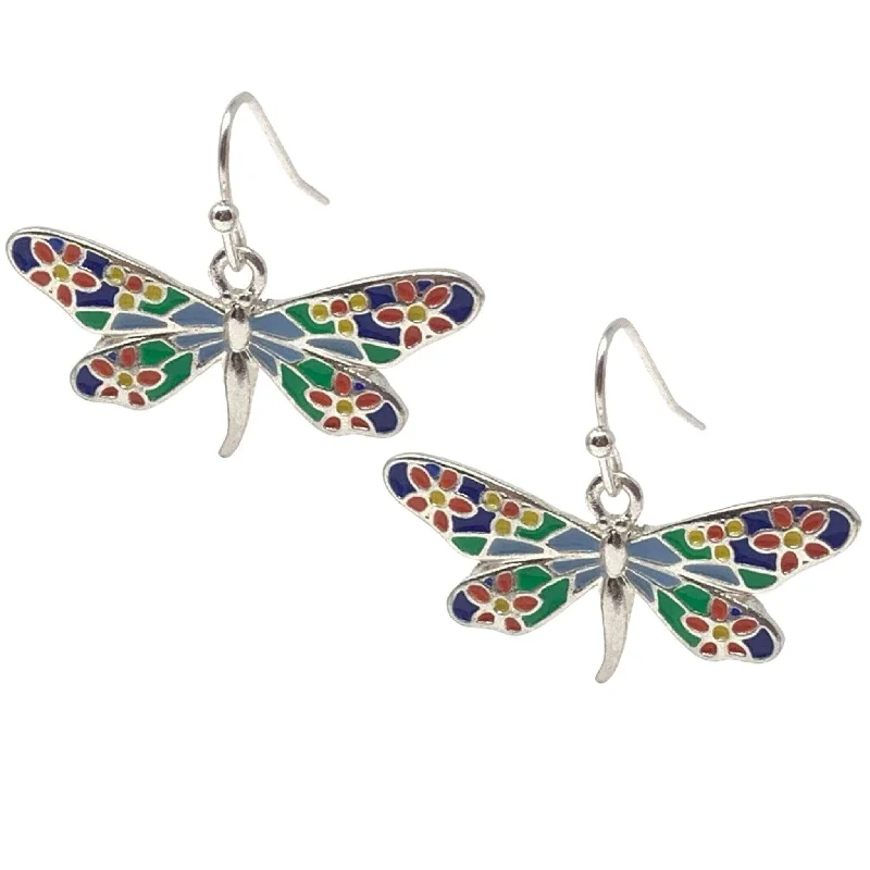 women’s chic drop earrings-Dragonfly Earrings With Flower Pattern