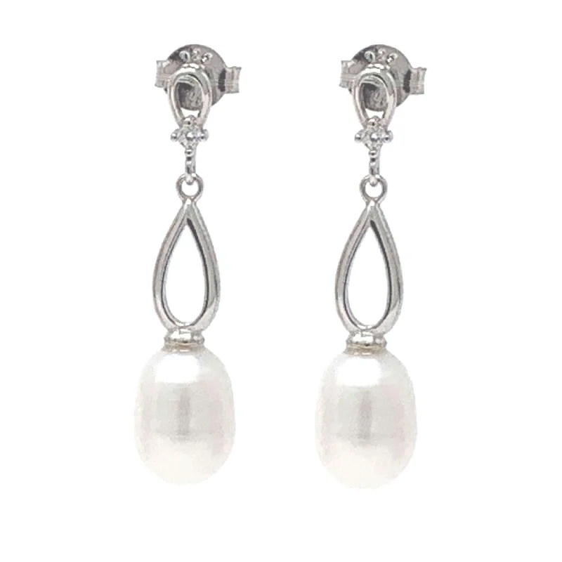 women’s Swarovski earrings-Freshwater Pearl & Cubic Zirconia Sterling Silver Stud Earrings