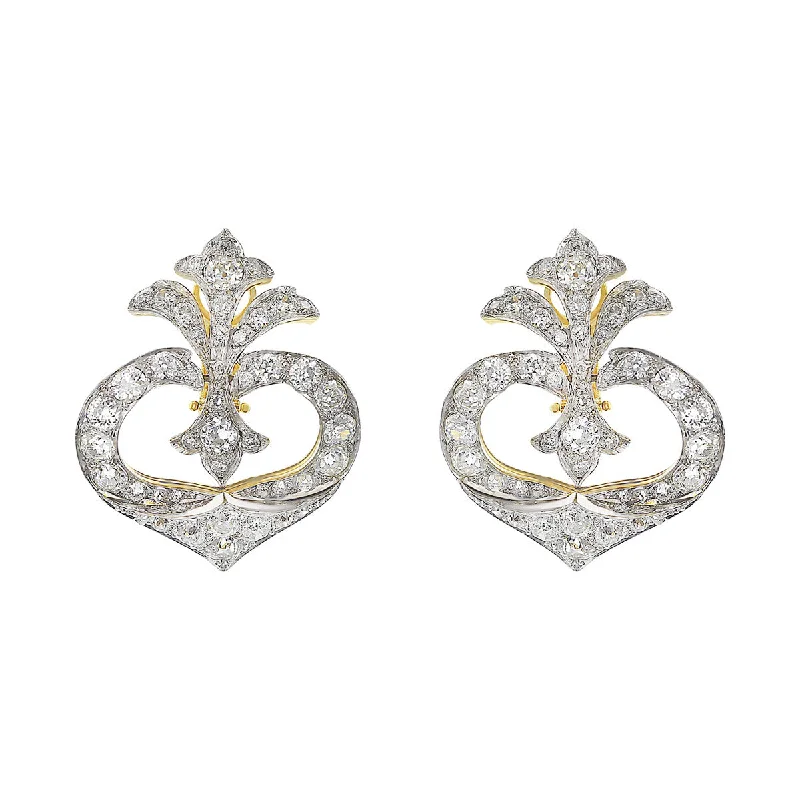 women’s teardrop earrings-Edwardian Old Mine Cut Diamond Fleur De Lis Earrings