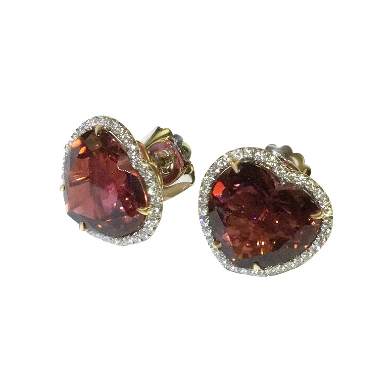 women’s mixed material earrings-Heart Shape Tourmaline and Diamond Earrings