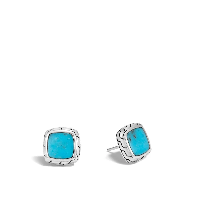 women’s gold stud earrings-Classic Chain Silver Stud Earrings with Turquoise