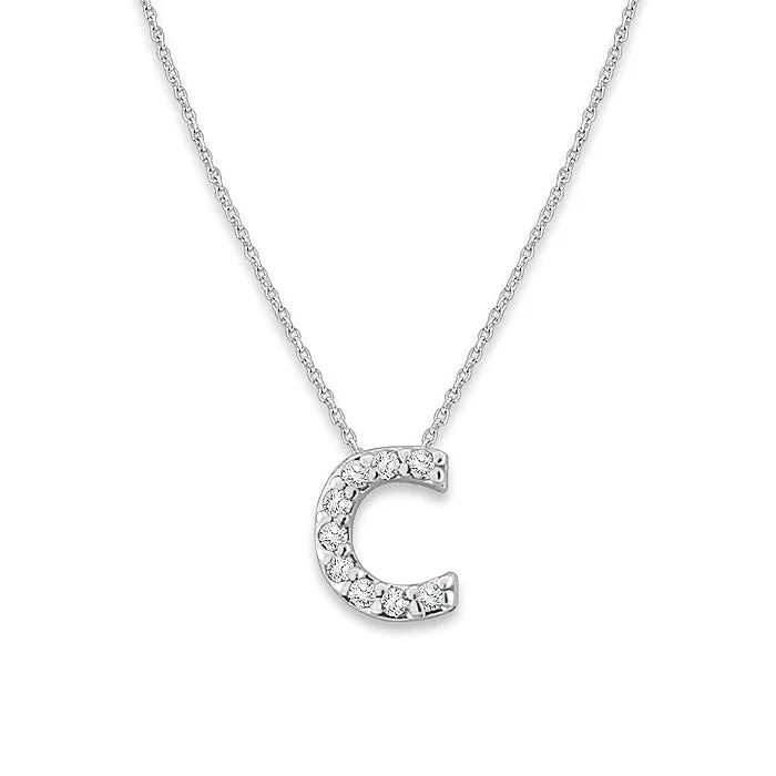 women’s classic gold necklaces-Lower Case Diamond Initial Necklace, 14K White Gold