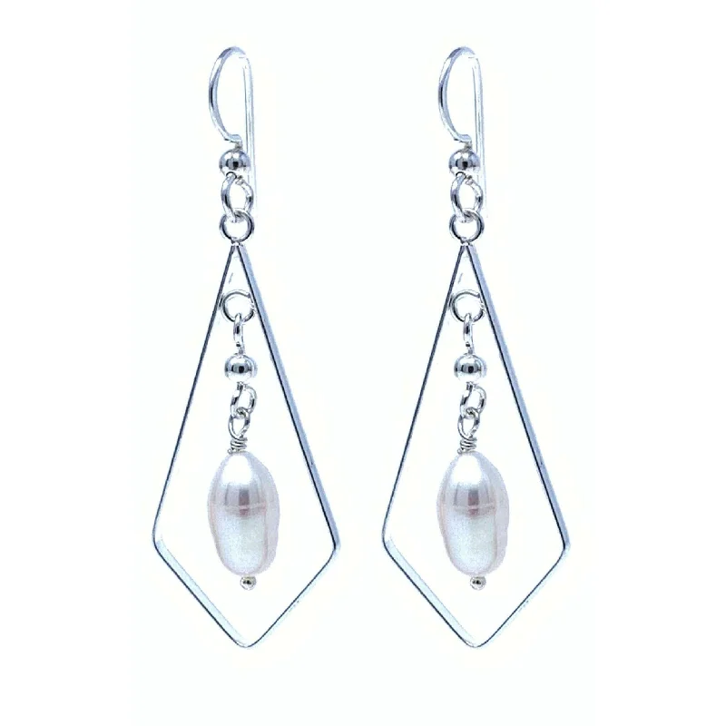 women’s fashion-forward earrings-Sterling Silver Teardrop Hoop Earrings with Cultured Freshwater Pearls