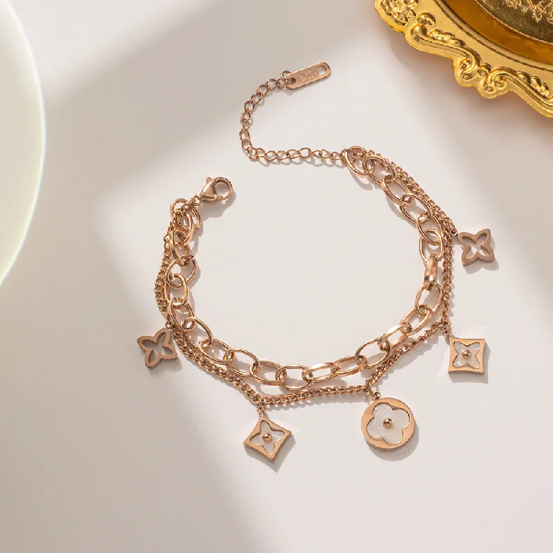 922 Double layered Clover Bracelet Rose Gold