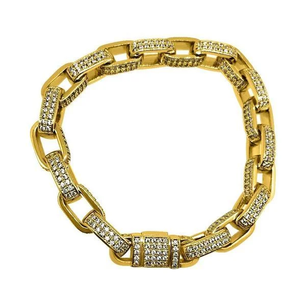 women’s rose gold bracelets-3D Box Link Gold CZ Bling Bling Bracelet