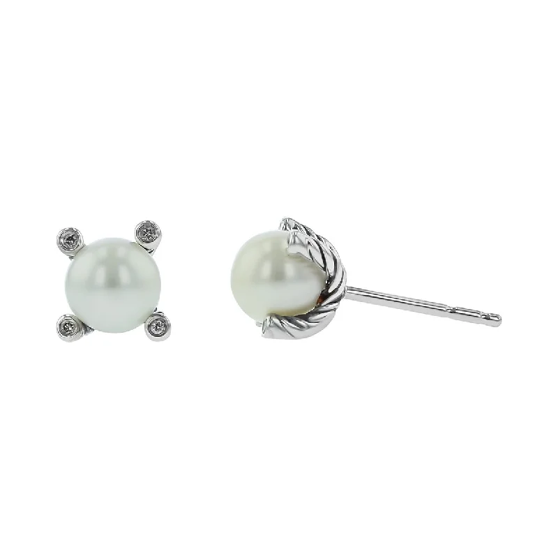 women’s rose gold earrings-David Yurman Pearl Stud Earrings with Diamonds