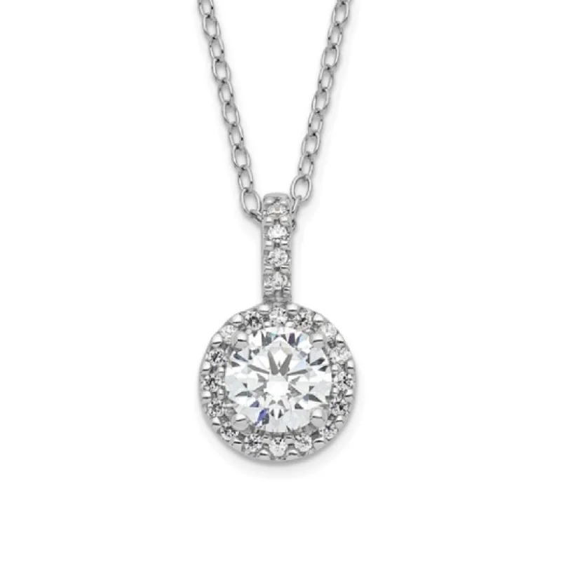 women’s fashion chain necklaces-18K White Gold Round Diamond Halo Drop Necklace