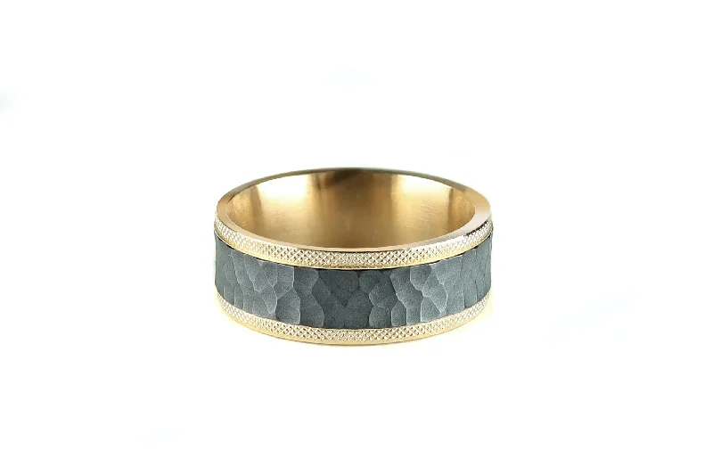 women’s adjustable engagement rings-Benchmark Men's Wedding Band Tantalum & Yellow Gold Knurled