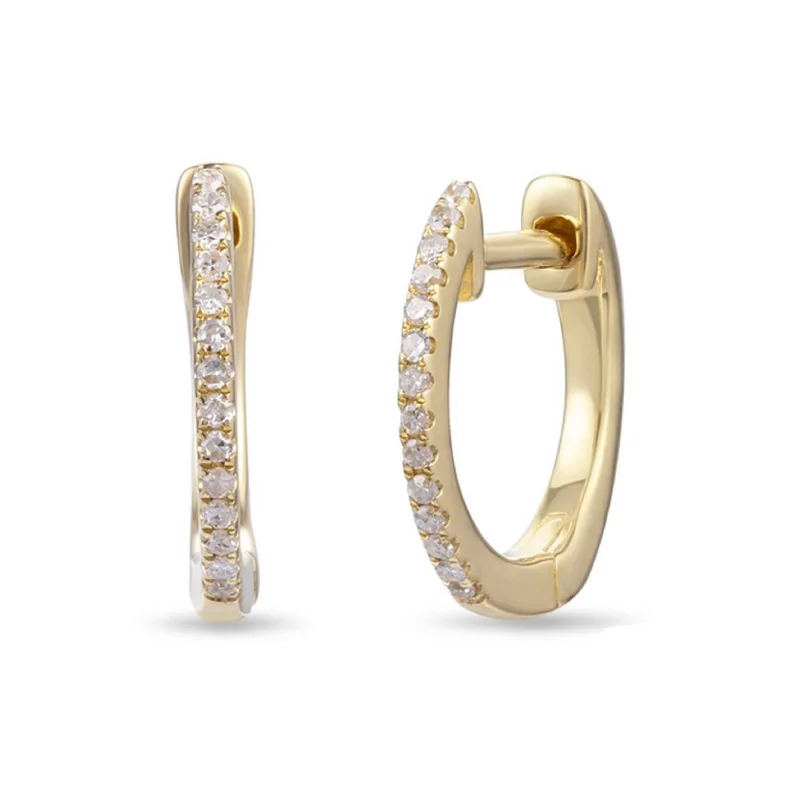 women’s silver stud earrings-Luvente 14k Gold Mini Diamond Hoop Earrings E03133