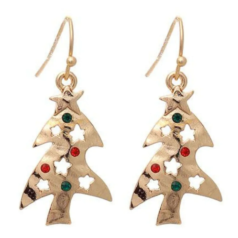 women’s dangling earrings-Gold Christmas Tree Earrings