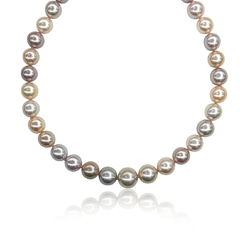 women’s bold necklaces-Graduated Natural Multi-Color Freshwater Pearl Necklace GIA Certified set in 18K White Gold