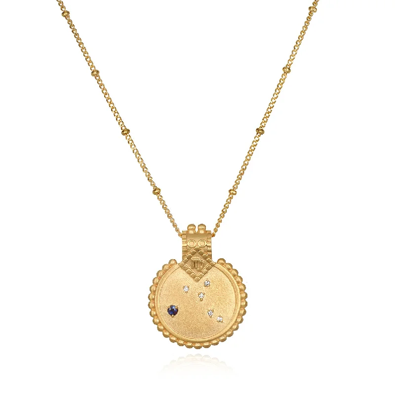 women’s engraved gold necklaces-Mandala Zodiac Virgo Sapphire Necklace