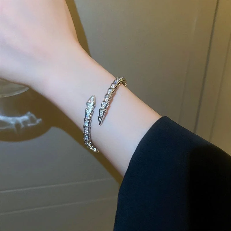 13 Open-Ended Bracelet-Silver Serpentine.