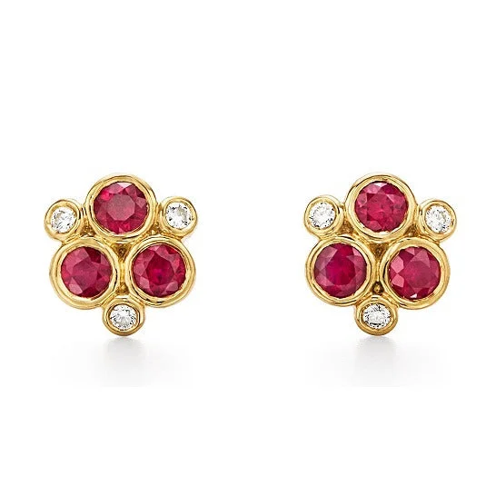 women’s pearl earrings-Classic Trio Ruby and Diamond Earrings