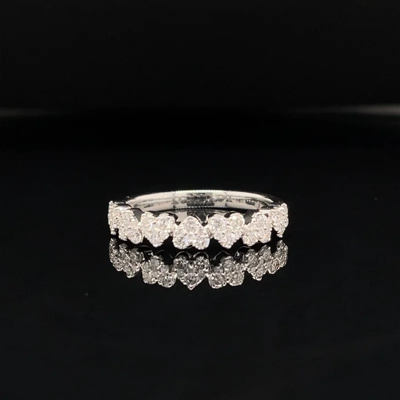 women’s white gold diamond engagement rings-Diamond 0.53ctw Fire Hearts Cluster Promise Ring Wedding Band in 18k White Gold - #369 - RGDIA667856