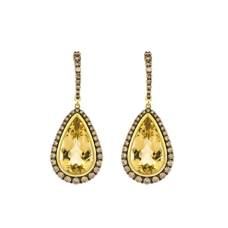 women’s oversized earrings-Champagne Diamond and Yellow Beryl Drop Earrings