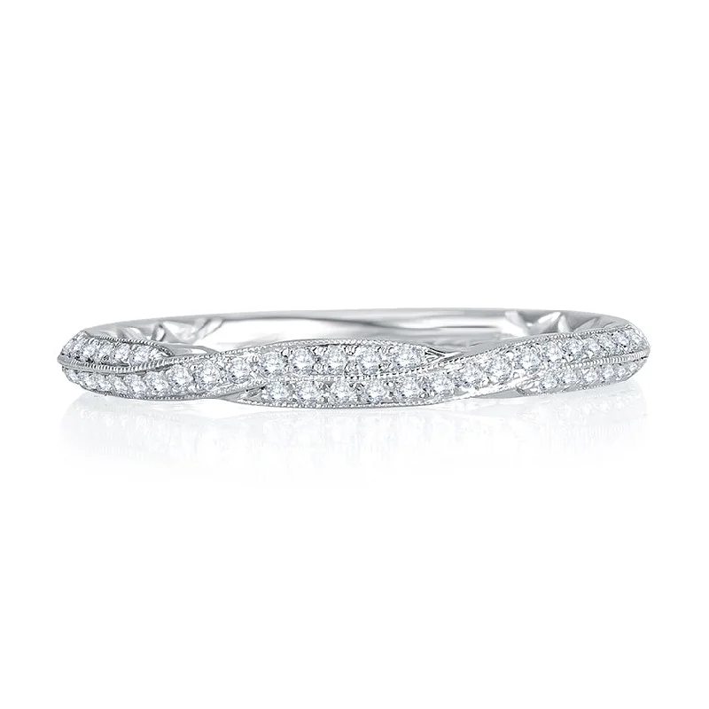 women’s minimalist solitaire engagement rings-A.Jaffe Signature Delicate Twist Diamond Quilted Wedding Band MRS741Q/18