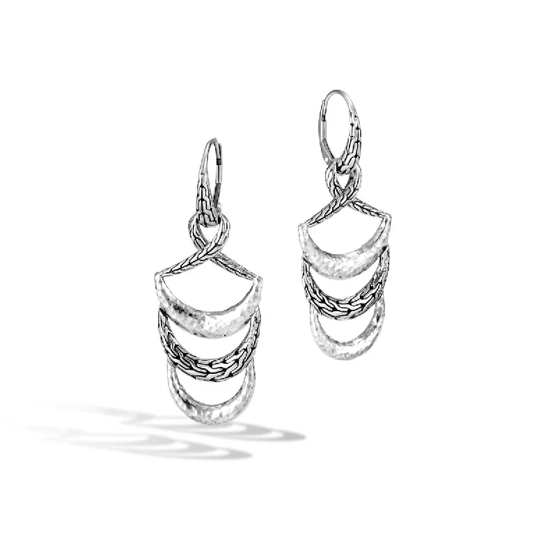 women’s art deco earrings-Classic Chain Arch Hammered Silver Drop Earrings