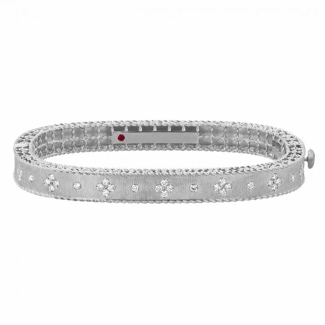 women’s bold bracelets-Roberto Coin 18K White Gold Princess Diamond Bangle Bracelet