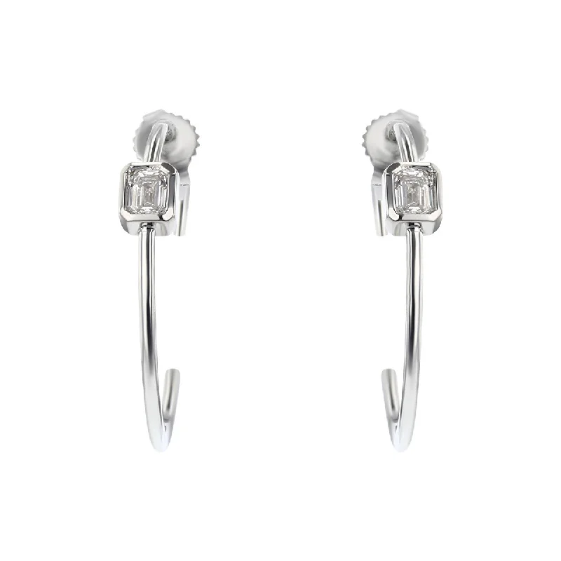 women’s textured earrings-Classic Diamond Emerald Cut Hoop Earrings