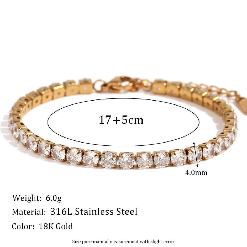 4mm Zircon Chain Bracelet - Gold