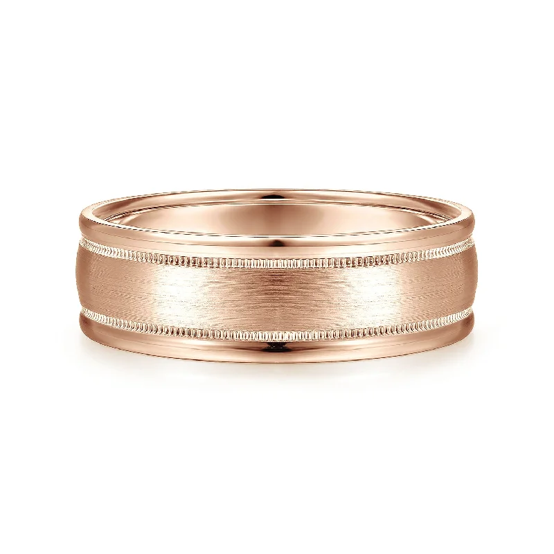 women’s wedding and engagement rings-14K Rose Gold 7mm - Men's Wedding Band in Satin Finish