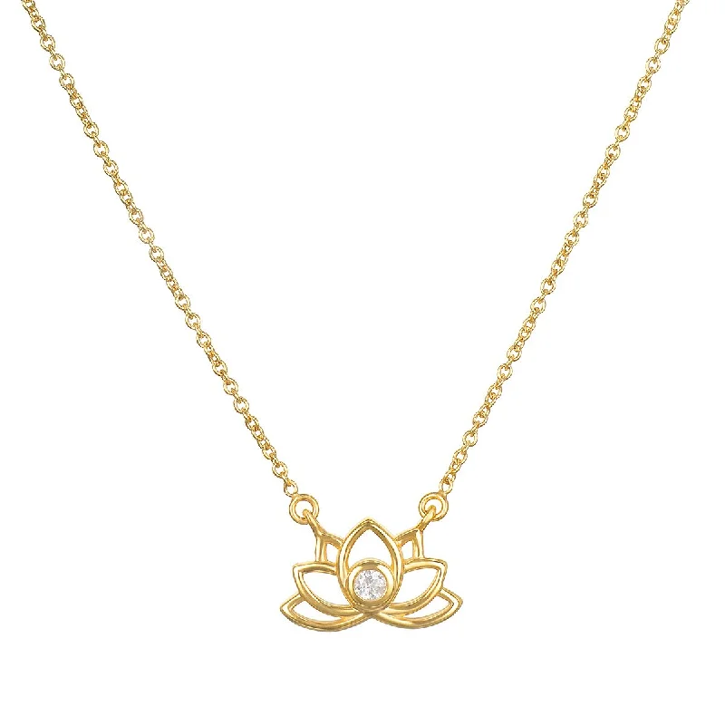 women’s modern pendant necklaces-Open Lotus Diamond 14kt Gold Necklace