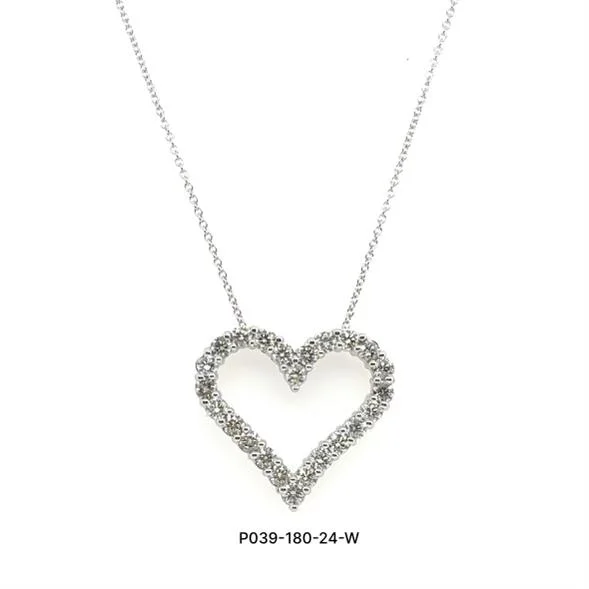 women’s diamond and gold necklaces-14K White Gold Open Heart Diamond Pendant Necklace - 1 3/4ct, G, SI1