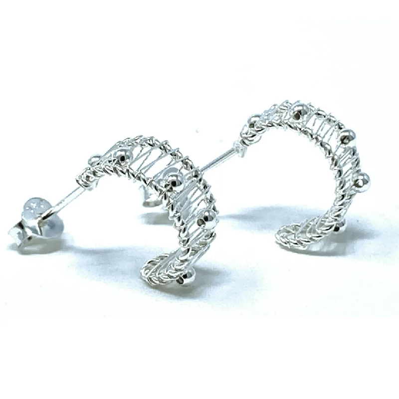 women’s floral earrings-Small Sterling Silver Hoop Earrings With Balls