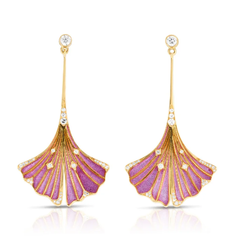 women’s designer earrings-Diamond Ginkgo Leaf Drop Earrings