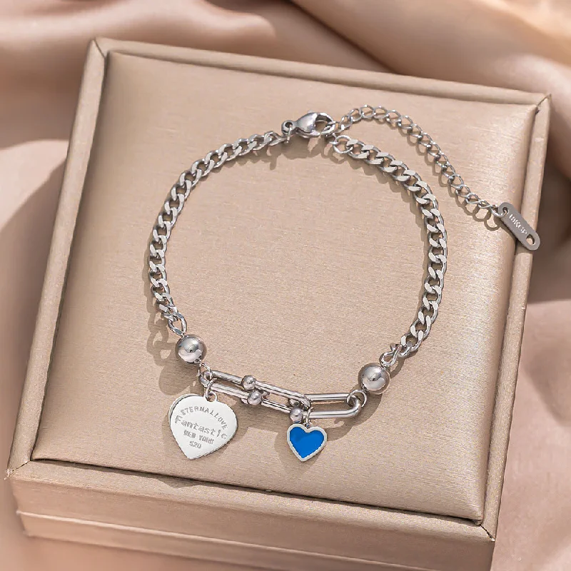 715 Pine Stone Peach Heart Steel Bracelet