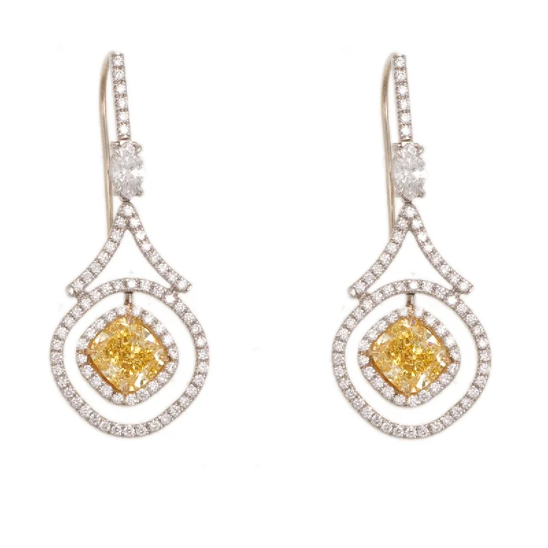 women’s clip-on earrings-Fancy Yellow Intense Diamond Drop Earrings