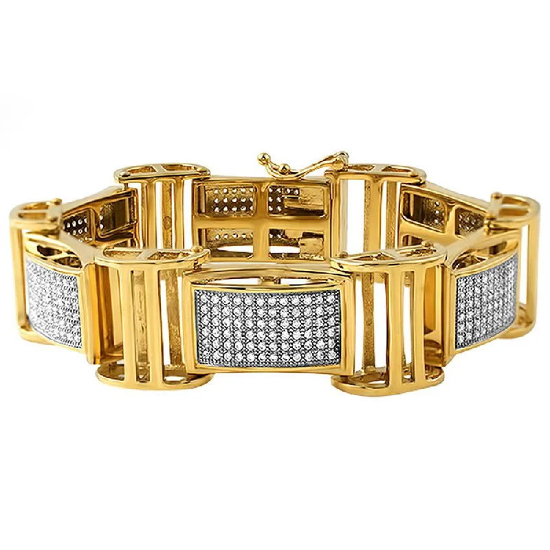 women’s simple bracelets-Gold Stainless Steel I Bars Iced Out Bracelet