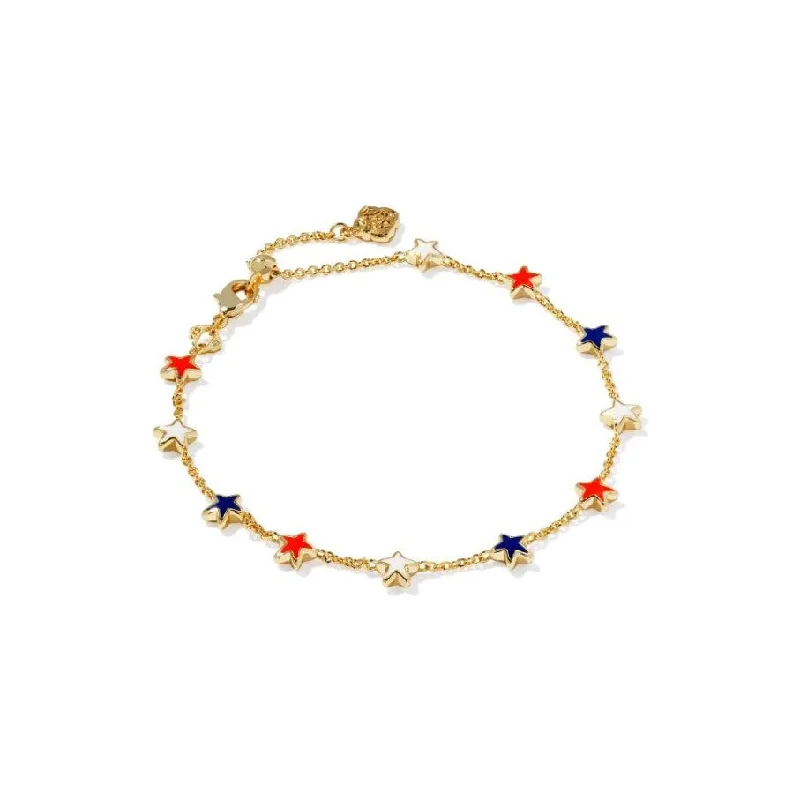 women’s rose gold bracelets-Kendra Scott Sierra Gold Red White & Blue Star Bracelet