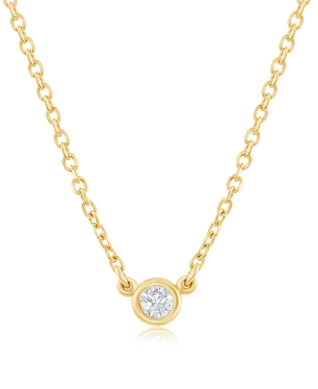 women’s anniversary pendant necklaces-14K Yellow Gold Bezel-Set Diamond Solitaire Necklace - 0.05ct, G, SI1, 18-Inch Chain