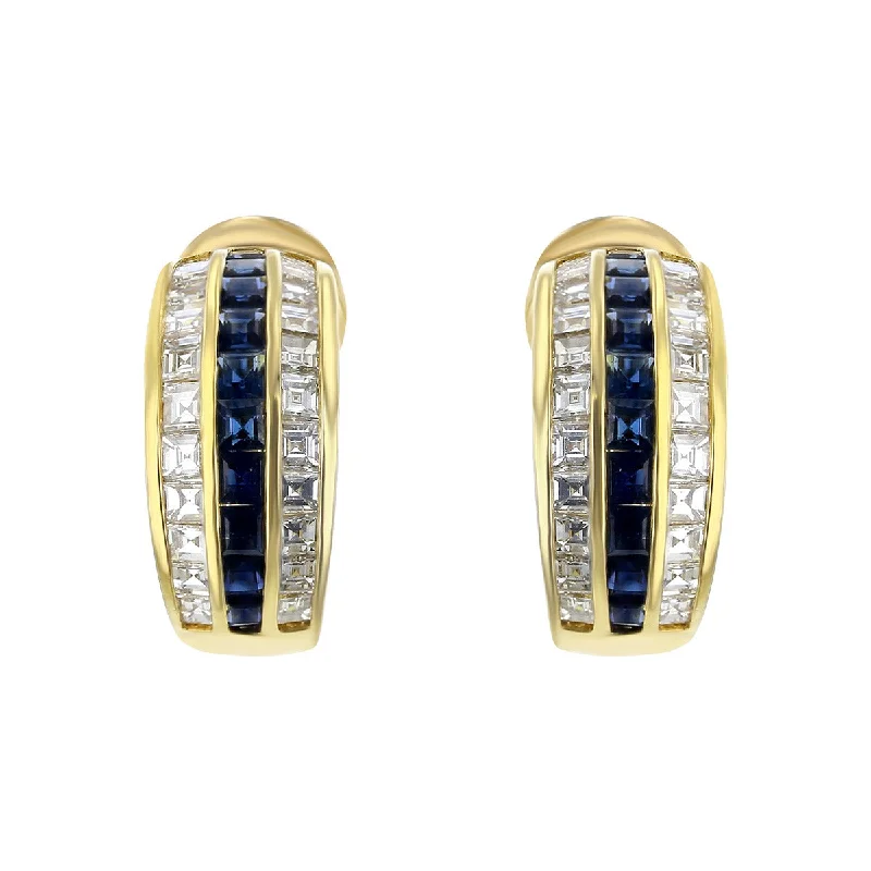 women’s statement stud earrings-Gucci 18K Gold Diamond and Sapphire Hoop Earrings