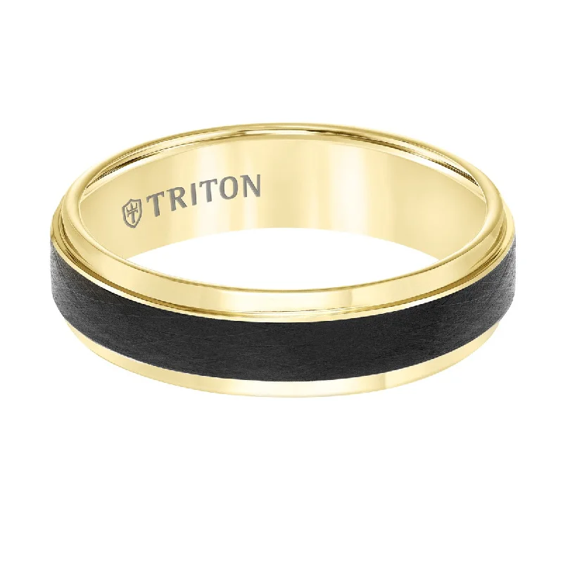 women’s engagement rings with halo design-Triton 6MM Two-Tone Tungsten Wedding Band. Size 10