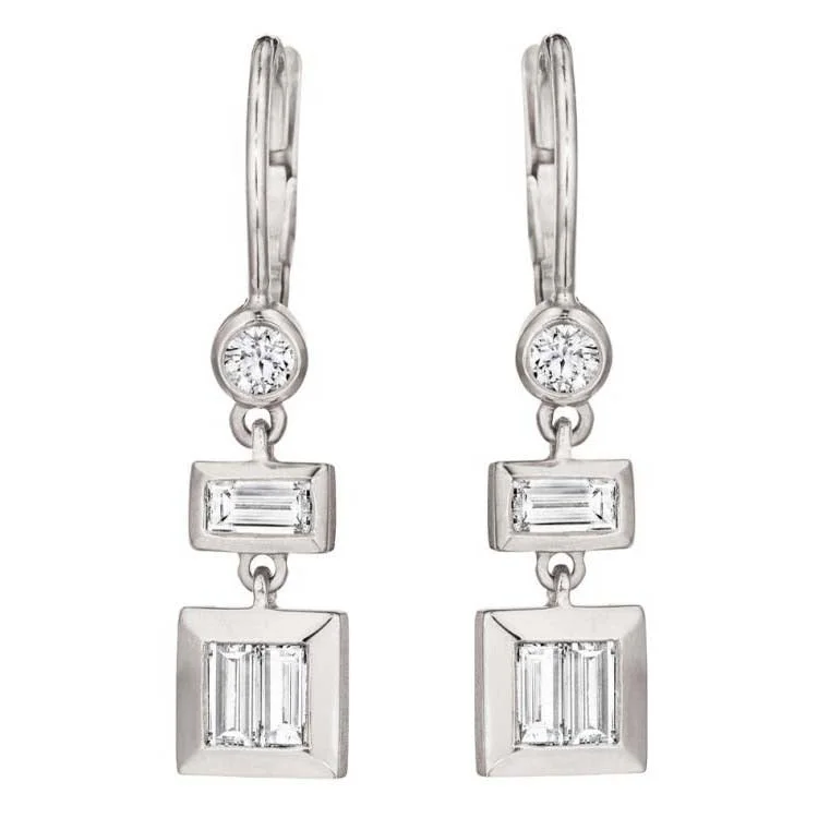 women’s multi-color earrings-Diamond Baguette Deco Earrings