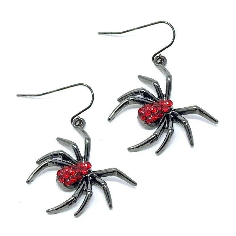 women’s silver hoop earrings-Spider Halloween Earrings With Red Rhinestones