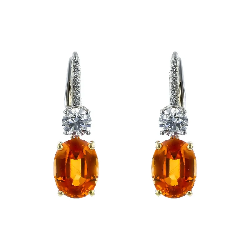 women’s Swarovski earrings-Gold and Platinum Mandarin Garnet and Diamond Earrings