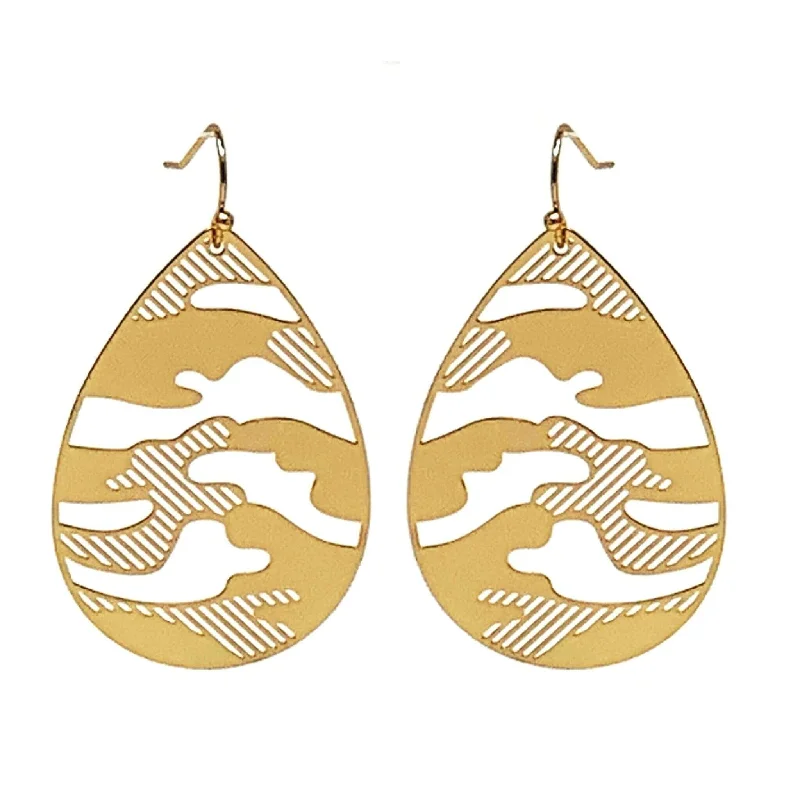 women’s handmade gemstone earrings-Gold Camouflage Teardrop Earrings