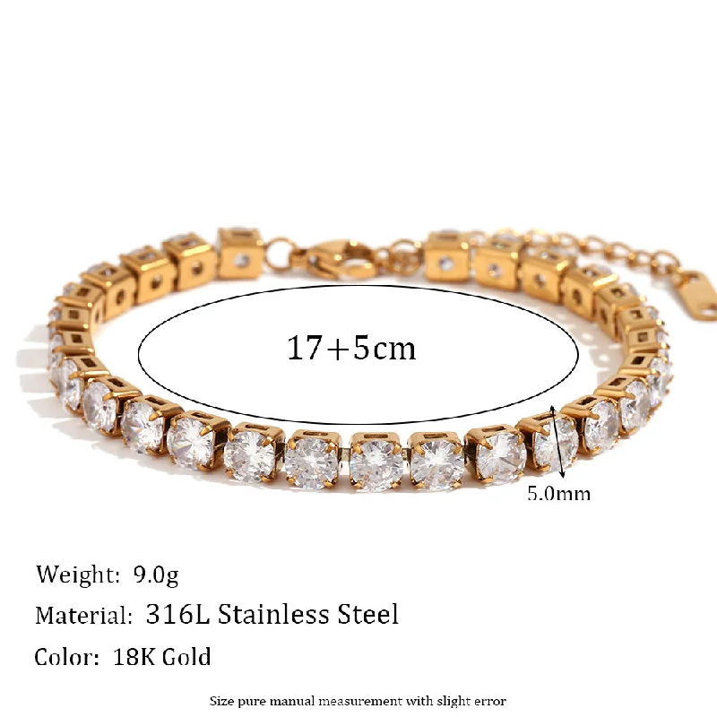 5mm Zircon Chain Bracelet - Gold