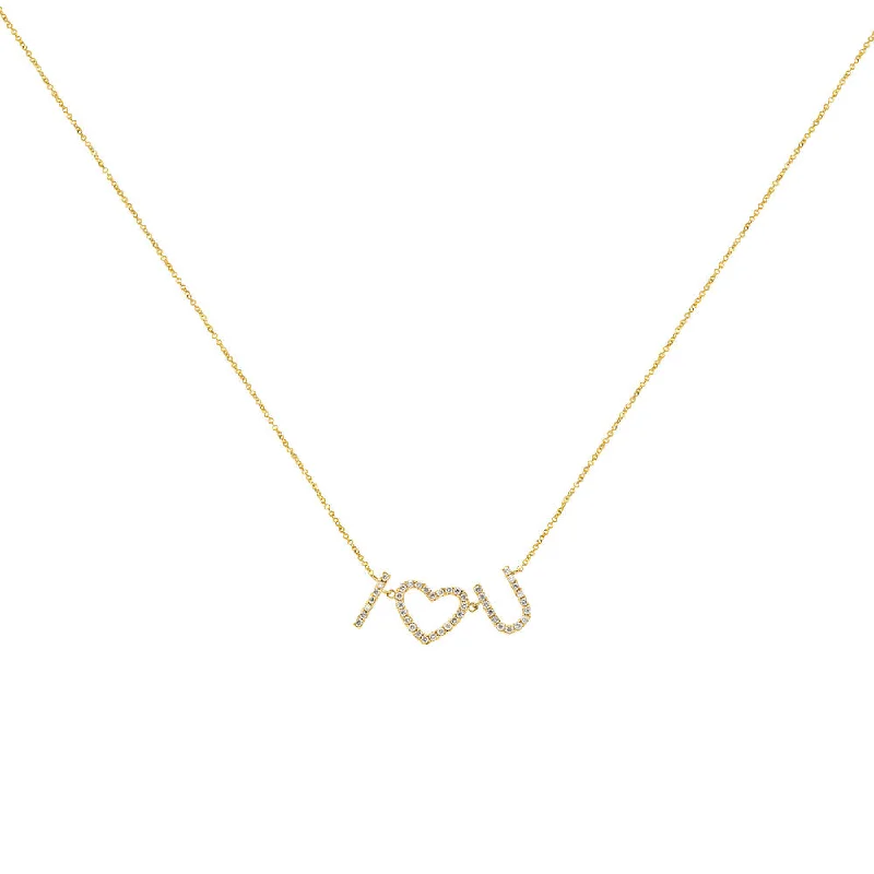 women’s statement necklaces-18 Karat Yellow Gold I HEART U diamond necklace