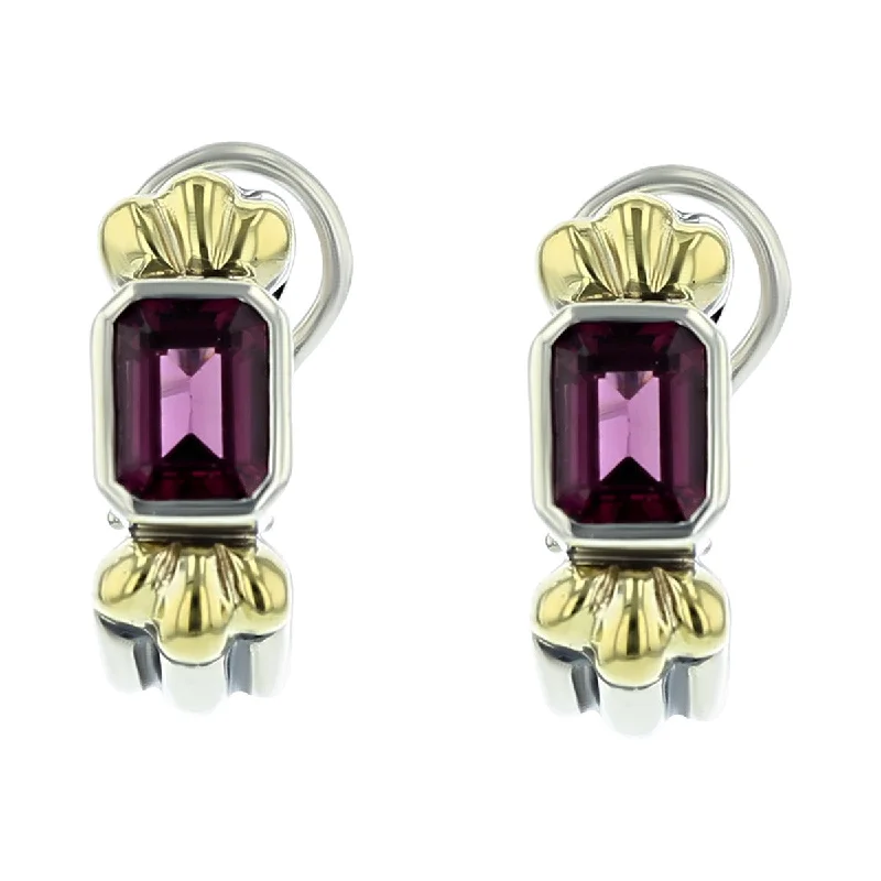 women’s elegant diamond earrings-Lagos Emerald-Cut Rhodolite Caviar Earrings