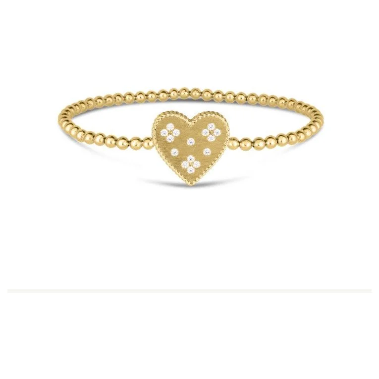 women’s cuff bracelets-Roberto Coin 18K Yellow Gold Diamond Heart Stretch Bracelet