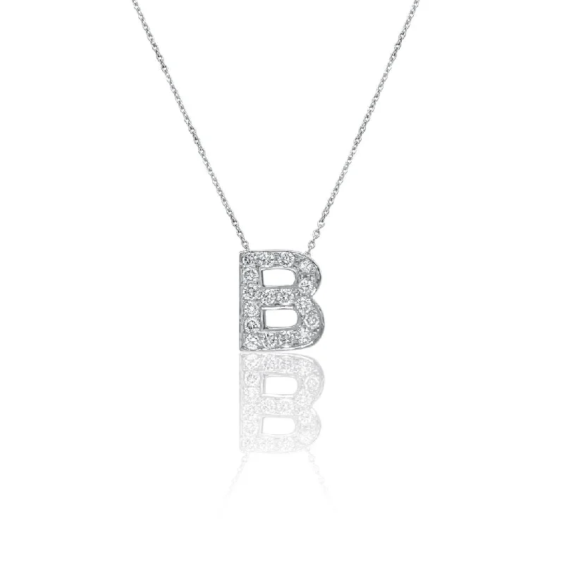 women’s rhinestone necklaces-0.11 Carat Round Diamond Initial "B" Necklace 10K White Gold