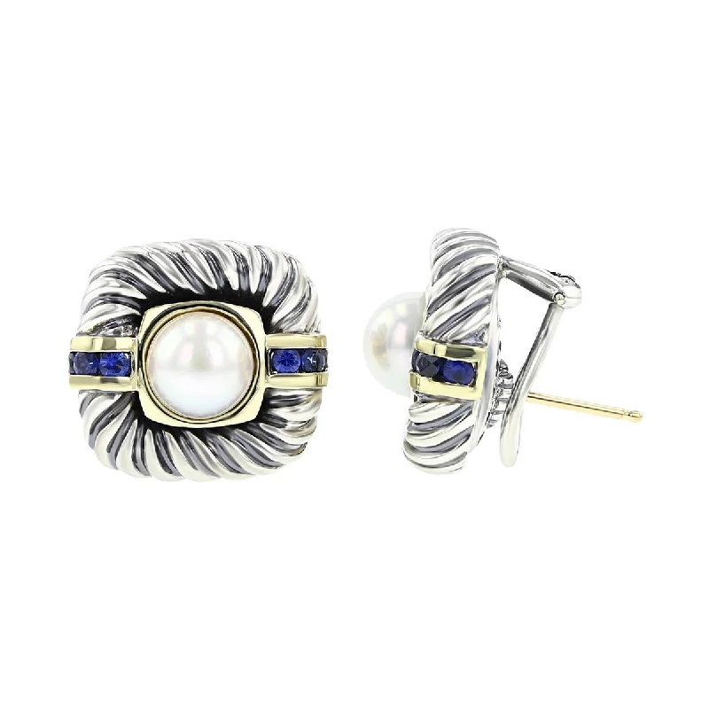 women’s vintage-inspired earrings-David Yurman Sterling and 14K Gold Pearl Earrings