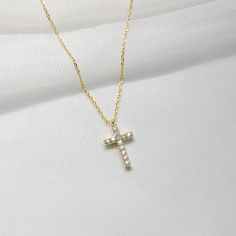 women’s elegant necklaces-Square CZ Stone Cross Necklace