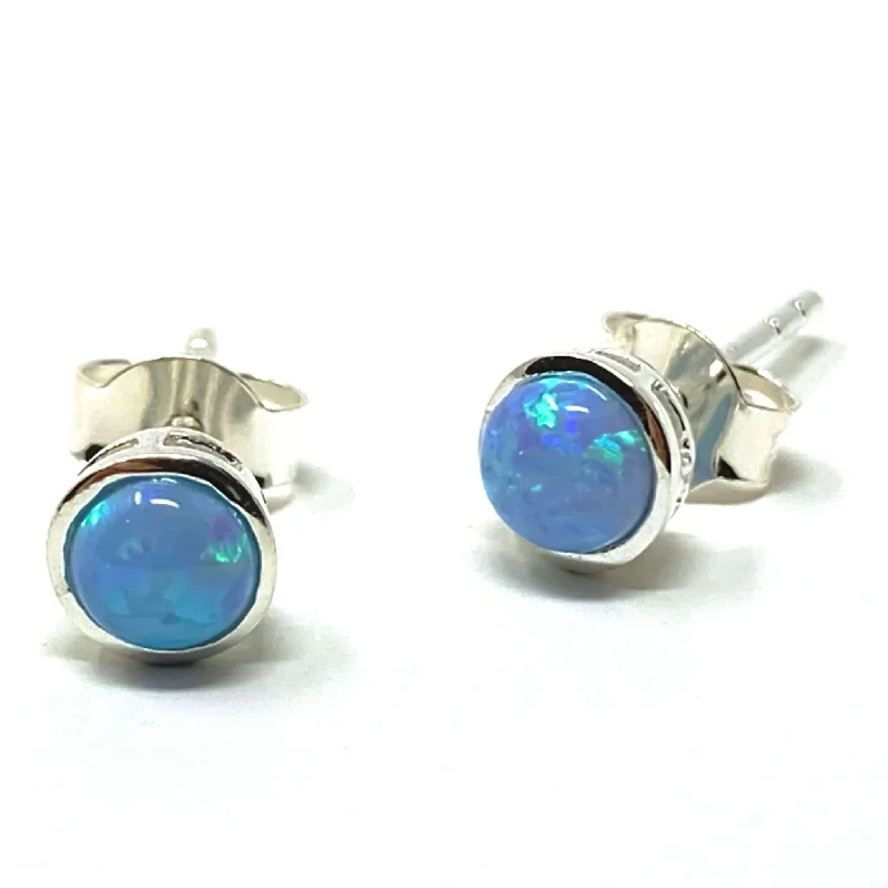 women’s mixed material earrings-Blue Opal Sterling Silver Stud Earrings